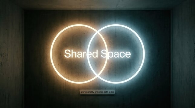 Minimal Venn Diagram neon sign 'Shared Space' s1_2