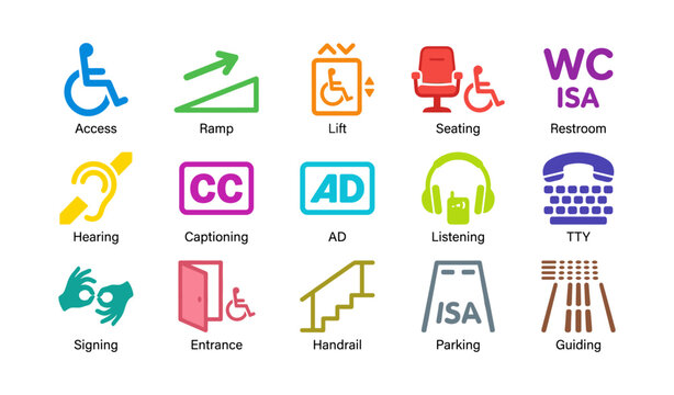 Accessibility icons representing aid features for public facilities