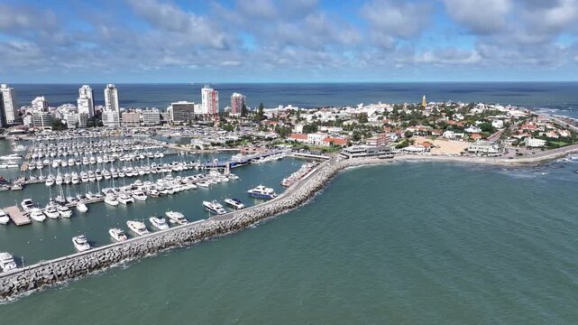 Punta Del Este Skyline In Maldonado Uruguay. Coastal City Landscape. Nature Seascape. Travel Destination. Punta Del Este Skyline At Punta Del Este In Maldonado Uruguay. South America Tourism.