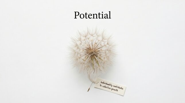 Flat lay of a symmetrical dandelion seed head, potential