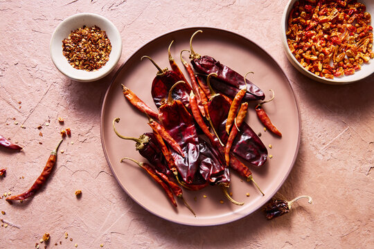 Plate of Dried Various Dried Mixed Chillies 