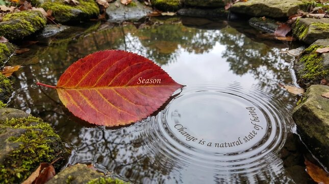 Red Autumn Leaf Next to Tranquil Reflective Water s1 2