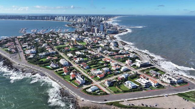 Punta Del Este Skyline In Maldonado Uruguay. Coastal Landscape. Highrise Buildings. Beach Scenery. Punta Del Este Skyline At Punta Del Este In Maldonado Uruguay. Vacations Travel.