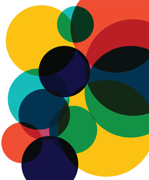 A vibrant and colorful abstract composition of overlapping circles in various sizes and hues