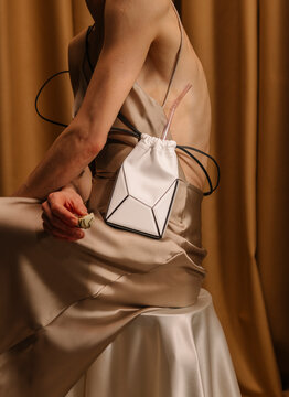 Elegant Backless Silk Dress With Leather Purse