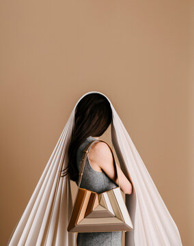 Handbag Fashion Portrait With Draped Fabric