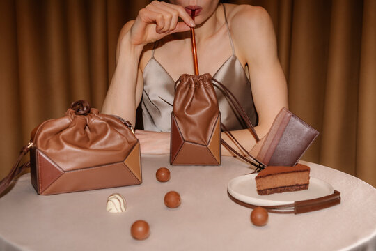 Luxury Leather Bags With Chocolate Dessert