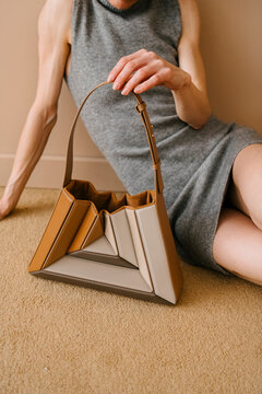 Geometric Leather Handbag Styled With Dress