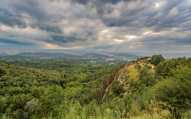 Fototapeta premium View of the mountains and Kislovodsk from the observation decks of the Kislovodsk Park