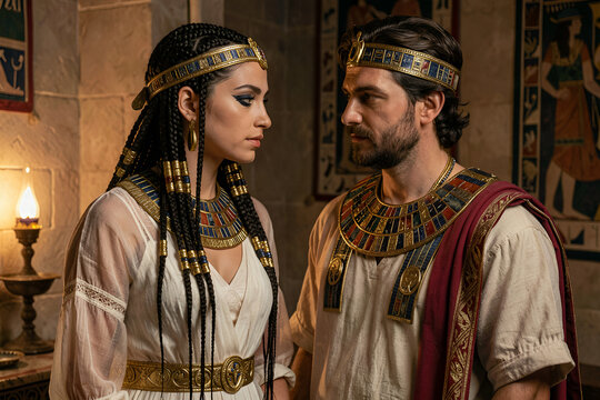 Ancient Egyptian Couple in Traditional Royal Attire