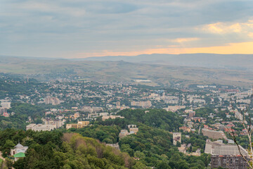 Fototapeta premium View of the mountains and Kislovodsk from the observation decks of the Kislovodsk Park