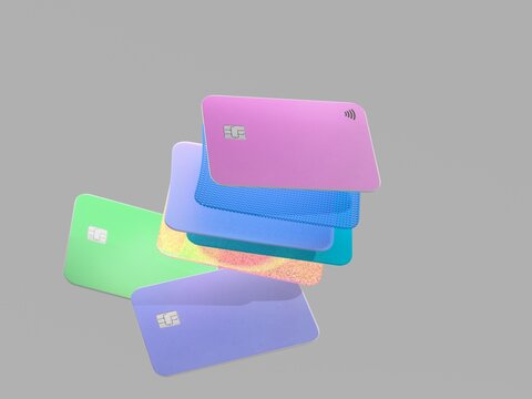 Colorful Cards Stacked on a Gray Background in a Simple Layout
