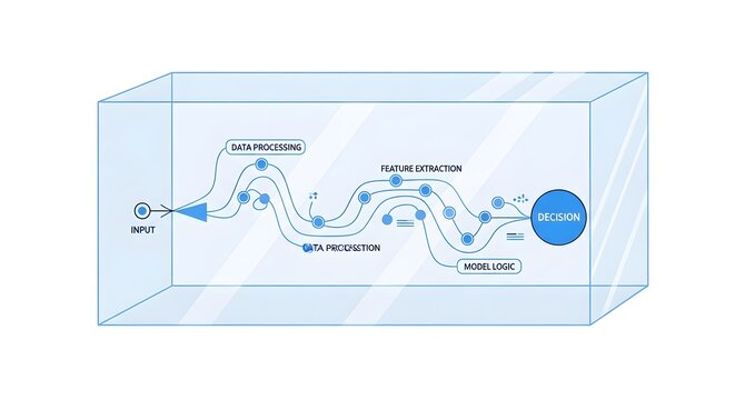 Data flow diagram in a transparent cube isolated on white background