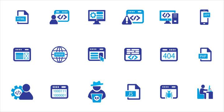 programming coding icon set. program, developer, software, app and more. simple colored vector