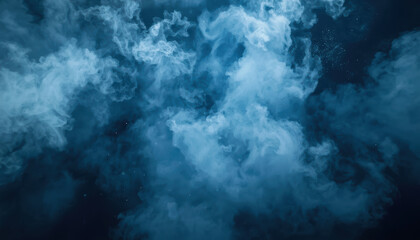 Fototapeta premium Blue atmospheric fog cloud with soft particles and moody light
