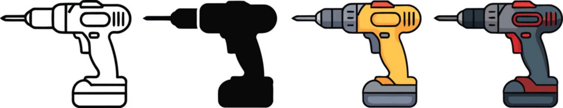 Electric power drill icon vector set cordless drill symbol for construction work carpentry tasks and home improvement projects