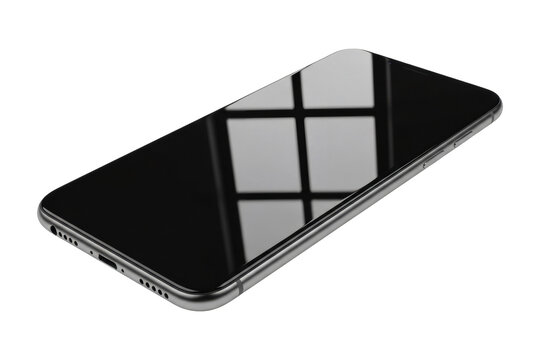 The sleek and modern smartphone features a dark reflective screen and minimalist design, angled perfectly for showcasing digital content and user interfaces, ideal for technology presentations&nbsp;