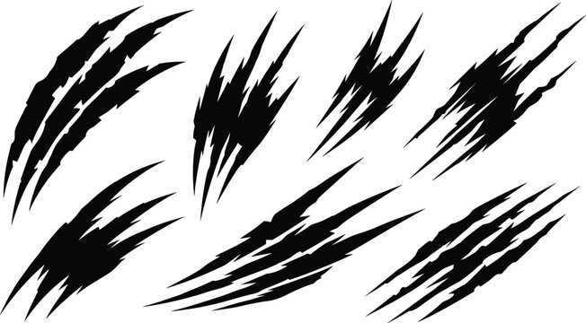Claw scratch vector set, animal monster or tiger paw trace with sharp rip, horror paper tear