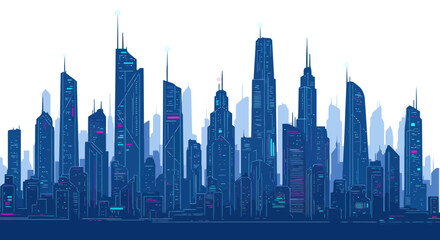 Obraz premium Futuristic Cityscape Skyline with Tall Skyscrapers and Neon Lights