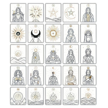 Esoteric Tarot Cards Collection: Celestial Symbols and Figures