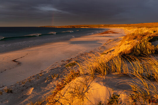 Rainbow and stormy weather. Carrow Wells. Eyre Peninsula. Australia.