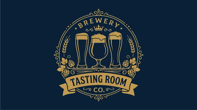 Brewery Tasting Room Emblem with Beer Glasses.