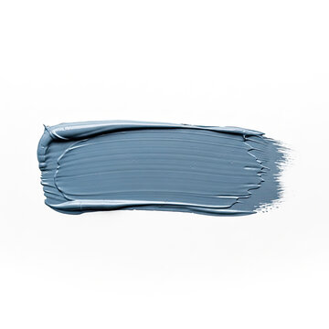Swath of slate blue paint dab with textured brushstrokes isolated on white background for artistic design element
