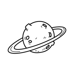 Fototapeta premium Hand drawn cartoon style illustration of a ringed planet, simple and charming.