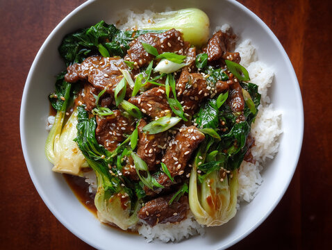 Beef and bok choy stir fry with rice