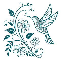 Fototapeta premium Hummingbird Floral Ornament 1