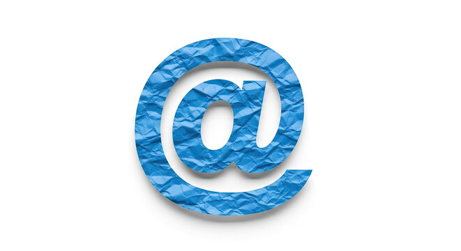 Blue crumpled paper at symbol textured illustration for email address icon design on white background creative and modern graphic resource