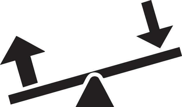 Black seesaw balance icon with upward and downward arrows, comparison