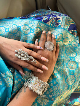 Hands Adorned With Indian Jewelry 
