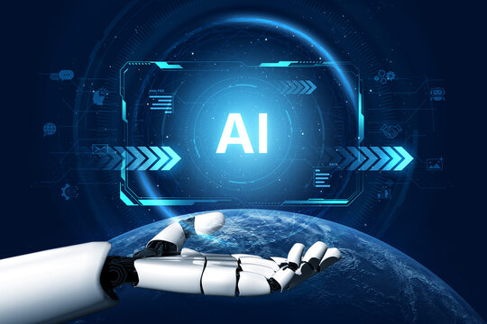 A self-aware AI assistant displays its central processing hub on a futuristic interface. This generative technology demonstrates its capabilities in machine learning and data analysis. Fermion