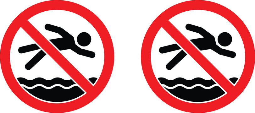 No diving sign no jumping sign for swimming pool safety warning symbol with red prohibition circle isolated background