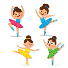 Cute Cartoon Ballerinas Dancing in Tutus - Children Ballet Class © hana