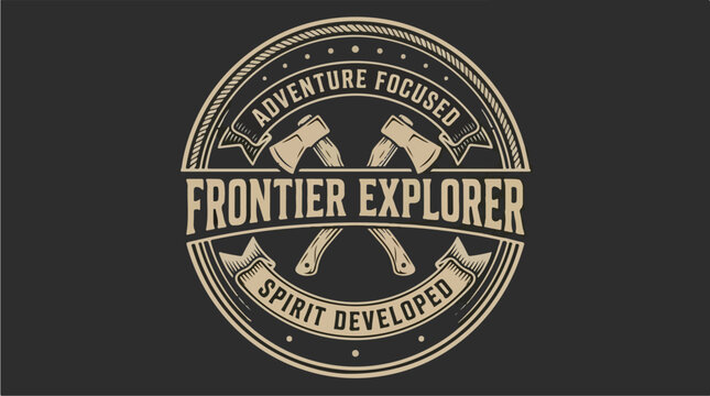 Vintage adventure explorer logo with crossed axes design.