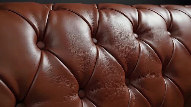 Closeup of a luxurious brown leather Chesterfield sofa texture.