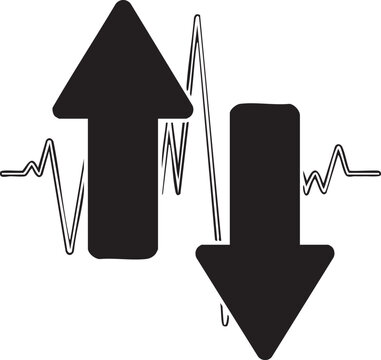 Financial market volatility icon with up and down arrows and pulse