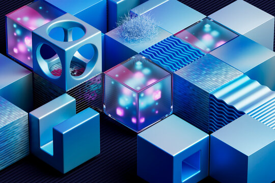 3D Neon Cube Grid