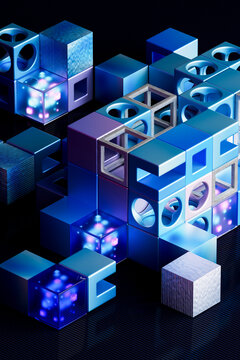 3D Blue Block Cluster