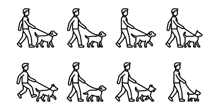 Dog Walking, Pet Owners, People, Dog Walking Illustrations, Line Art