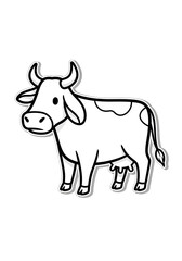 Fototapeta premium This is a simple black and white illustration of a cow, perfect for kids' coloring pages and educational materials. The image features a cartoon-style cow with a large body, small head, and 
