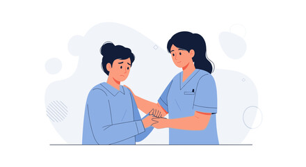 Fototapeta premium Nurse comforting patient, empathy, care, support, medical help, healthcare concept