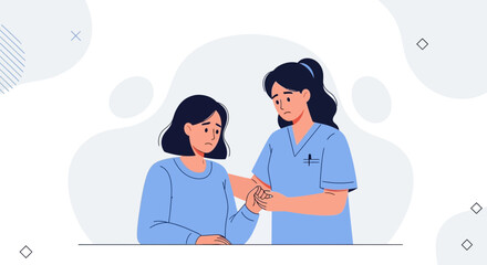 Fototapeta premium Nurse comforting patient, healthcare support, empathy, and care in medical setting