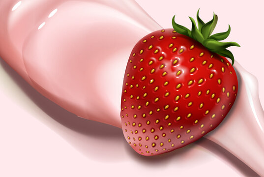 艶やかないちごと滑らかなクリームが絡み合うスイーツイメージの高精細イラストで食欲をそそるフレッシュでリッチなデザート背景素材
