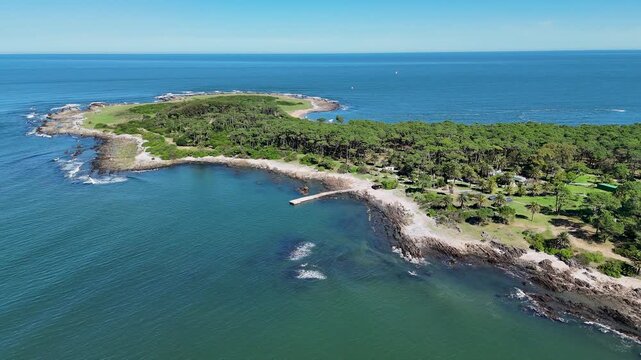 Gorriti Island At Punta Del Este In Maldonado Uruguay. Island Skyline. Beach Landscape. Native Vegetation. Gorriti Island In Punta Del Este In Uruguay. Nature Seascape.