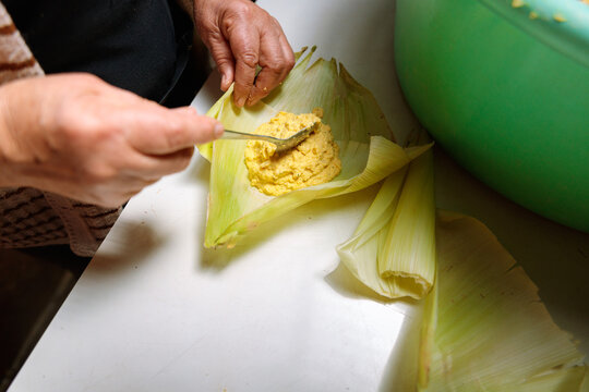 Spreading Corn Masa on Husk