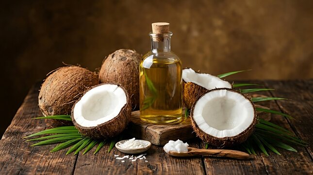 Minyak kelapa murni dan kelapa segar untuk perawatan alami kulit dan kesehatan