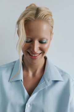 Beauty portrait smiling woman with glow skin